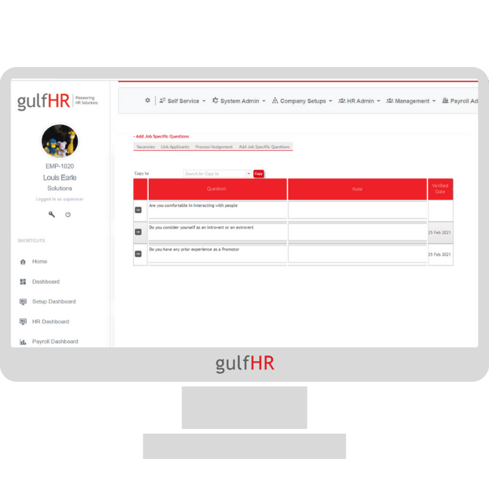gulfHR Recruitment- Job Speicfic questions